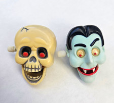 Hallmark Vintage Wind-Up Halloween Brooch Pin Lot 2 Skull & Vampire 1985 & 1987 picture