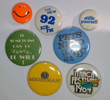 Vintage 1970s 1980s Pinback Button Lot Of 7 Activist Novelty Humorous Slogan Pin picture