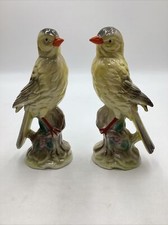 Set of 2 Vintage Yellow Glossy Porcelain Bird Figurines picture