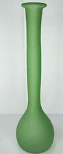 Vintage Handblown 16” Gooseneck Vase Green Satin Glass Textured Finish Excellent picture