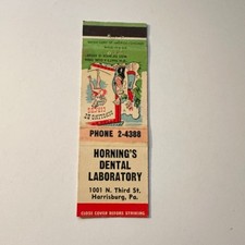 Horning's Dental Laboratory Harrisburg PA Vintage Matchbook Cover 5MB126-6-3 picture