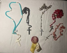 Vintage  1920-50’s Religious Cross’Pendants, Rosary Beads, Figurines,Pope Button picture