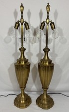 Vintage Pair Wildwood Solid Heavy Brass Art Deco Table Lamps Bases 2 Light picture