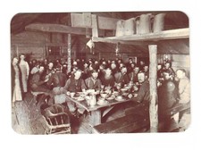 Lumberjacks Eating WANIGAN Room near West Branch MI around 1900 VTG postcard picture