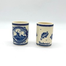 Vintage Vandermint Delft Blue Ceramic Shot Glasses Windmill Dutch Barware picture