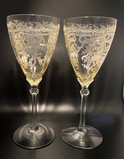 Fostoria June Topaz Yellow Crystal Vintage-Water/Wine Goblets/Glasses,Gift,Fine picture