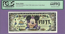 2005 A $50 MICKEY MOUSE DISNEYLAND DISNEY DOLLAR A00007018 64PPQ 4-DIGIT picture
