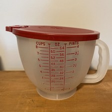 Vintage Tupperware Mix N Store 8 Cup 2 Qt Measuring Pitcher Bowl #500 Red Lid picture