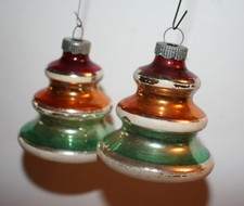 2 MCM Vintage SHINY BRITE Mercury Glass TREE ORNAMENT Striped UFO Atomic TORNADO picture