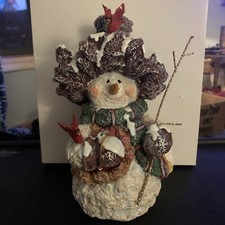 Vintage 9” Snowman W/Cardinals Winter Christmas Figurine W/Original Box picture