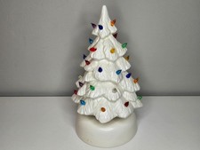 Narco Vintage Ceramic Christmas Tree White Musical Base Glossy Glaze picture