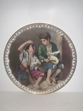 J K W Western Germany Collector Porcelain Art Plate Gold Trim BOYS & Fruit picture