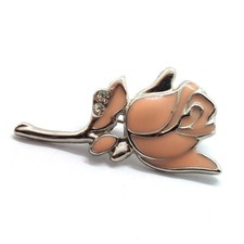 Peach Enamel Rose Brooch Pin Rhinestone Accents Flower Floral Elegant Soft picture