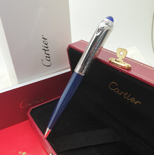Cartier Guilloche Iced Blue Lacquer Ballpoint Pen New Box Luxury Gift Authentic picture