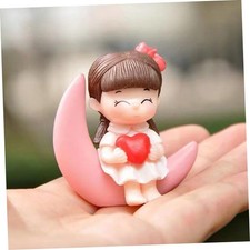 Cute Romantic Girl on Moon Figurine Decorative For Cake Ornament Pink NEW picture