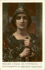 WWI War Loan Poster Art Beautiful Woman Sword Mauzan c1910s Vintage Postcard bhn picture
