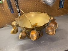 Large Brass Pedestal Punch Bowl  Ladle & With 11  Cups picture