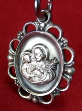 Carmelite Nun's RARE Vintage Sterling St. Joseph & Baby Jesus Habit Rosary Medal picture