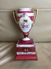 Antique Austrian Royal Vienna Style Handled Portrait Vase 3pc Madame Sans-Gene picture