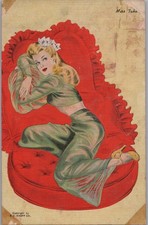 1940s Miss Take Pinup Woman E C Kropp Meet The Misses Humor Linen Illustration picture