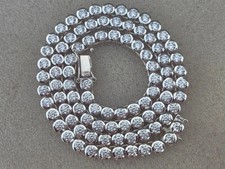 Beautiful Bezel Set Diamond Tennis Necklace In 14k White Gold Plated 16'' Inch picture
