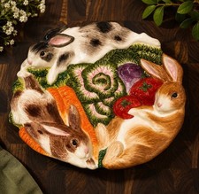 Vintage 1996 Fitz & Floyd - Bunnies in the Garden Patch Plate Ceramic Rabbit’s picture