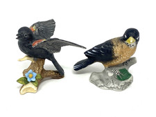 VTG Robin & Red-wing Black Bird Figurines Bisque Porcelain 2.5