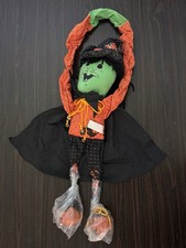 Lot Vtg Halloween Witch Door Hanger Plush Doll Pumpkin Bell Feet picture