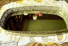 Vintage Gold Dresser Vanity Mirror Tray Hollywood Regency Era Rectangle Ormolu picture