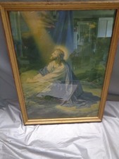 Vintage Wood Framed Jesus Praying In the Garden Christian 13