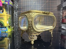 Vintage Ormolu Jewelry Casket Beveled Glass Gold Filigree Hollywood Regency picture