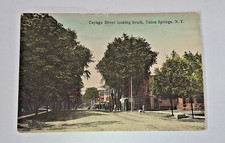 1910 Cayuga Street Union Springs NY Postcard Street View 1¢ Franklin Stamp picture