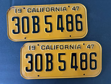 Vintage 1947 California License Plates Set of 2 Original Vintage Pair of Plates picture