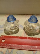 Set of IRICE Czechoslovakian Glass Bird Salt & Pepper Shakers 2.5” W BLUE HEADS picture