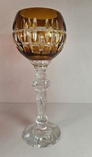 Vtg Bohemian Overlaid flashed amber glass crystal hock shape candle holder picture