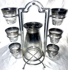 Vintage MCM Mid Century Modern Barware And Caddy Set Pitcher Stand And 6 Glasses picture