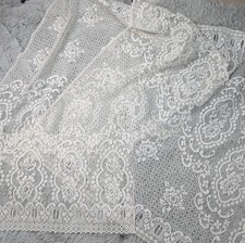 Vtg white Ivory Lace Curtain Tablecloth Triangle Floral Cottagecore Lot Of 3 picture
