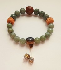 Handmade Green Hetian Nephrite Prayer Mala 16-18mm Large Beads Wood Metal Mantra picture