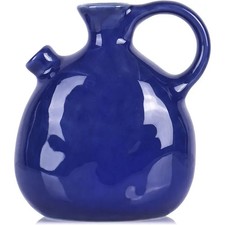 🆕 Elegant Navy Blue Ceramic Vase with Handles - Modern Bohemian Style picture