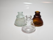 Three Antique Cone Ink Bottles - Clear, Amber, Aqua - Carter's 1897 picture