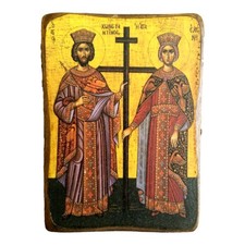 St. Constantine and Helen Orthodox Wood Icon Handmade Greece 9x6cm 3.5x2.4in picture