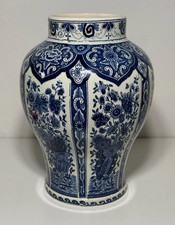 Delfts P Regout Maastricht Ceramic Vase Blue White Floral Decor Holland picture