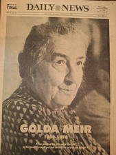 Newspapers- GOLDA MEIR, ISRAEL'S MOTHER DEAD AT 80, SHE NEVER FORGOT JERUSALEM picture