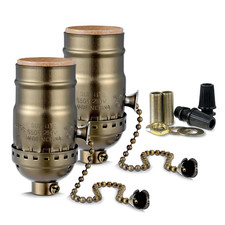 2 Pack E26 Pull Chain Light Socket Replacement Standard Screw Lamp Socket Brass picture
