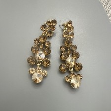 Gold Tone Rhinestone Cluster Dangle Drop Earrings picture