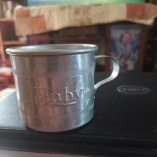 Vintage Aluminum Embossed Baby Metal Cup Mug w Handle Nursery Mid Century OF8 picture