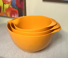 3-Piece Orange Plastic Nesting Mixing Bowl Set w/ Pour Spouts Mid-Century picture