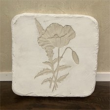 White Ceramic Floral Raised Relief Square Wall Tile Plaque, Textured Finish picture
