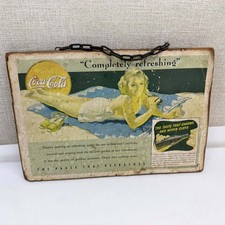 Vintage Coca-Cola 1941 Completely Refreshing Wood Wall Plaque Sign with Chain picture
