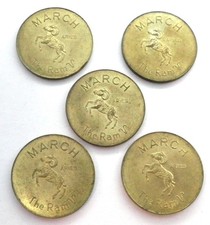 Lot of 5 Samson London Brass - March Aries The Ram Good Luck Zodiac Tokens 1F5.1 picture